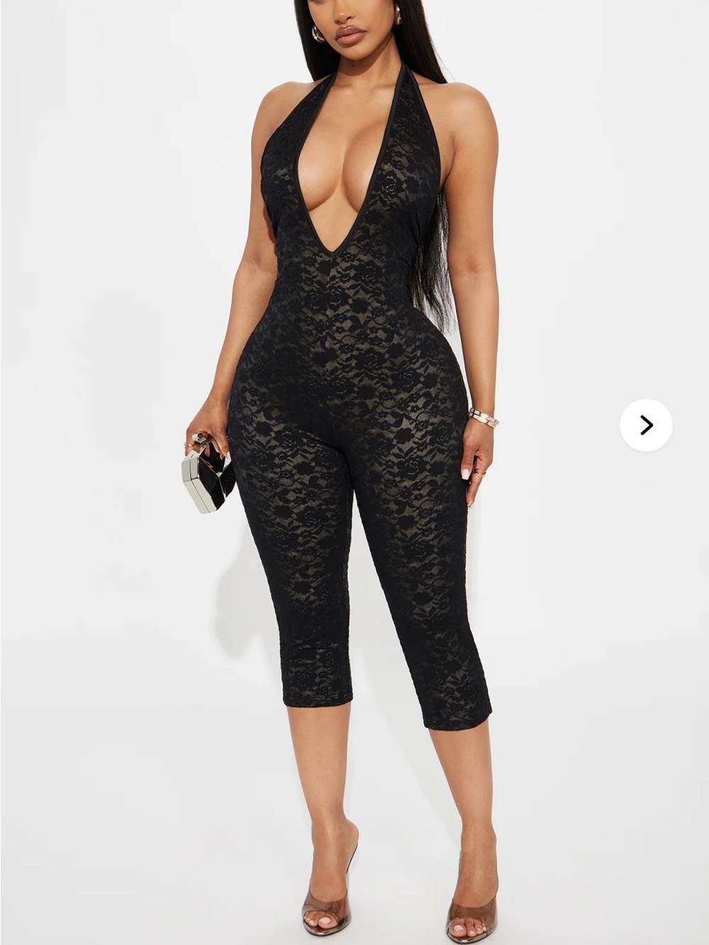 Fashion Nova Black Lace Halter Capri Jumpsuit